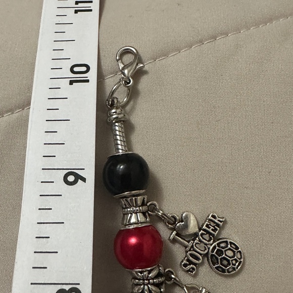 Handmade – NWOT – Sterling silver plated charm bracelet. Red/black beads sporty. - Picture 12 of 16